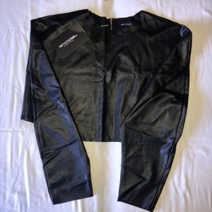 Black Faux Leather Crop Sweater